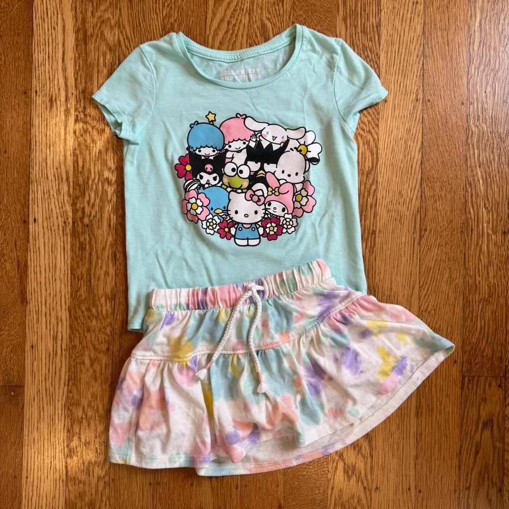4/$20 Hello Kitty & Friends Sanrio Tee and Tie-Dye Skort Set size 2t - like new!